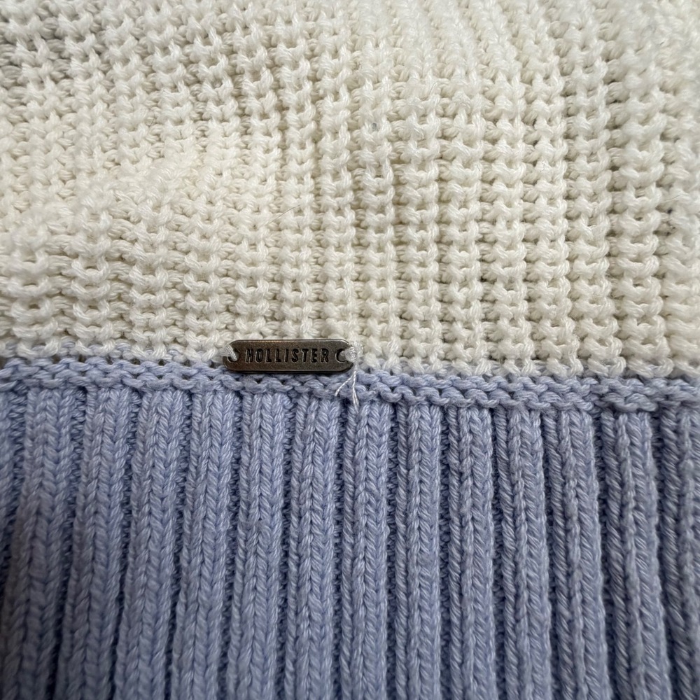 Hollister Womens Blue Cream Striped Shaker Knit Cotton Sweater Size M Relaxed - Picture 3 of 7